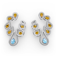 Ladonna Küpe - Akuamarin, sitrin ve beyaz zirkon 14 ayar beyaz altın küpe #13dr2q8