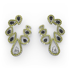 Ladonna Küpe - Swarovski, siyah zirkon ve peridot 14 ayar beyaz altın küpe #13hwvka