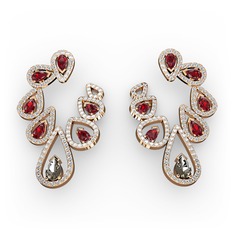 Ladonna Küpe - Dumanlı kuvars, garnet ve pırlanta 18 ayar rose altın küpe (2.882 karat) #13jal0y