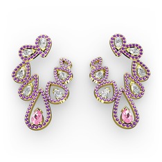 Ladonna Küpe - Pembe kuvars, swarovski ve ametist 18 ayar altın küpe #13mkcag