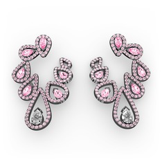 Ladonna Küpe - Swarovski ve pembe kuvars 925 ayar siyah rodyum kaplama gümüş küpe #13zwxap
