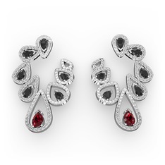 Ladonna Küpe - Garnet, siyah zirkon ve pırlanta 18 ayar beyaz altın küpe (2.882 karat) #14850ej