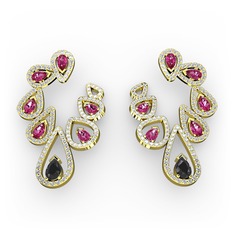 Siyah zirkon, rodolit garnet ve pırlanta 14 ayar altın küpe (2.882 karat)