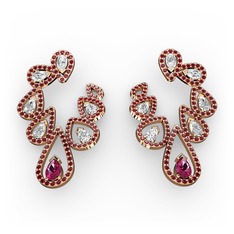 Ladonna Küpe - Rodolit garnet, swarovski ve garnet 18 ayar rose altın küpe #14cfskp