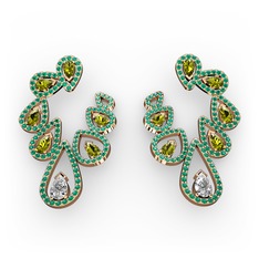 Swarovski, peridot ve yeşil kuvars 925 ayar rose altın kaplama gümüş küpe