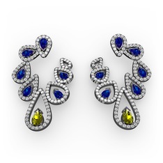 Ladonna Küpe - Peridot, lab safir ve swarovski 925 ayar siyah rodyum kaplama gümüş küpe #14rzhfm