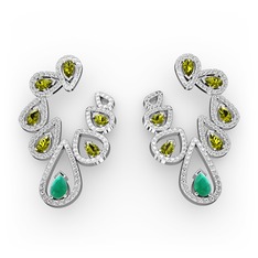 Ladonna Küpe - Kök zümrüt, peridot ve swarovski 8 ayar beyaz altın küpe #14w6ei8