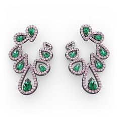 Yeşil kuvars ve pembe kuvars 925 ayar siyah rodyum kaplama gümüş küpe