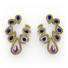 Ladonna Küpe - Ametist, lab safir ve peridot 8 ayar rose altın küpe #14zn98u