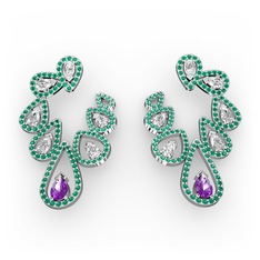 Ametist, swarovski ve yeşil kuvars 925 ayar gümüş küpe
