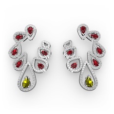 Peridot, garnet ve pırlanta 8 ayar beyaz altın küpe (2.882 karat)