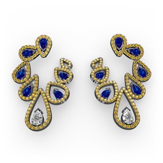 Ladonna Küpe - Swarovski, lab safir ve sitrin 925 ayar siyah rodyum kaplama gümüş küpe #15cgsvm