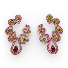 Garnet, peridot ve rodolit garnet 8 ayar rose altın küpe