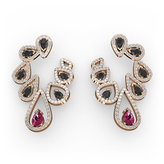 Ladonna Küpe - Rodolit garnet, siyah zirkon ve swarovski 8 ayar rose altın küpe #15vugs6