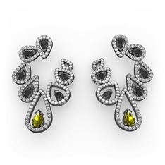 Ladonna Küpe - Peridot, siyah zirkon ve swarovski 925 ayar siyah rodyum kaplama gümüş küpe #15w9j69