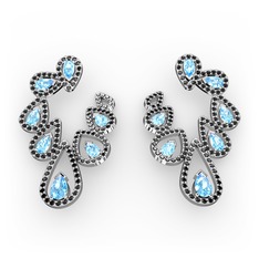 Ladonna Küpe - Akuamarin ve siyah zirkon 18 ayar beyaz altın küpe #160qmuz