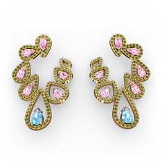 Ladonna Küpe - Akuamarin, pembe kuvars ve peridot 8 ayar rose altın küpe #161pr0s