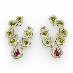 Ladonna Küpe - Rodolit garnet, peridot ve pırlanta 8 ayar altın küpe (2.882 karat) #161tym9