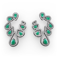 Ladonna Küpe - Kök zümrüt ve pırlanta 925 ayar siyah rodyum kaplama gümüş küpe (2.882 karat) #162ukp5