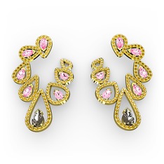 Ladonna Küpe - Dumanlı kuvars, pembe kuvars ve sitrin 925 ayar altın kaplama gümüş küpe #1652fxj