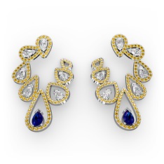Lab safir, swarovski ve sitrin 14 ayar beyaz altın küpe