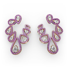 Beyaz zirkon, swarovski ve ametist 18 ayar rose altın küpe