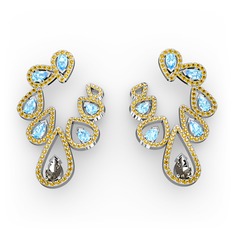 Dumanlı kuvars, akuamarin ve sitrin 14 ayar beyaz altın küpe