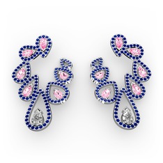 Ladonna Küpe - Swarovski, pembe kuvars ve lab safir 925 ayar gümüş küpe #16b4a3z