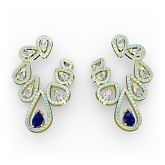 Lab safir, swarovski ve akuamarin 8 ayar altın küpe