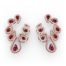 Rodolit garnet, garnet ve pembe kuvars 925 ayar rose altın kaplama gümüş küpe