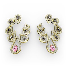 Ladonna Küpe - Pembe kuvars, dumanlı kuvars ve swarovski 8 ayar altın küpe #16ycar0