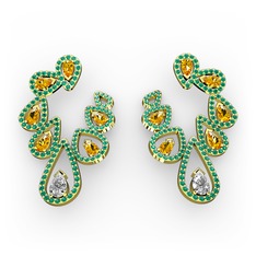 Ladonna Küpe - Swarovski, sitrin ve yeşil kuvars 925 ayar altın kaplama gümüş küpe #177hetw