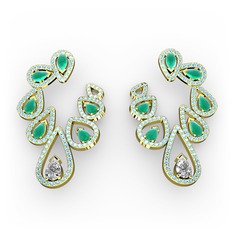 Ladonna Küpe - Swarovski, kök zümrüt ve akuamarin 14 ayar altın küpe #179juo4