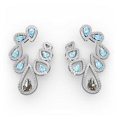 Ladonna Küpe - Dumanlı kuvars, akuamarin ve swarovski 8 ayar beyaz altın küpe #17c21wz