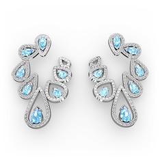 Akuamarin ve beyaz zirkon 925 ayar gümüş küpe