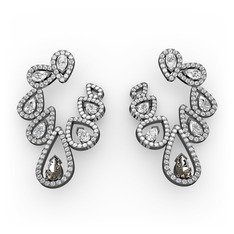 Ladonna Küpe - Dumanlı kuvars, swarovski ve pırlanta 925 ayar siyah rodyum kaplama gümüş küpe (2.882 karat) #17j3bvd