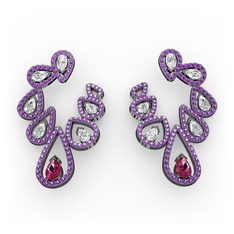 Ladonna Küpe - Rodolit garnet, swarovski ve ametist 925 ayar siyah rodyum kaplama gümüş küpe #17sr4kh