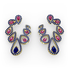 Lab safir ve rodolit garnet 14 ayar altın küpe
