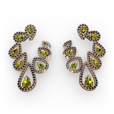 Ladonna Küpe - Peridot ve siyah zirkon 8 ayar rose altın küpe #17uy69u