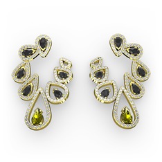 Ladonna Küpe - Peridot, siyah zirkon ve swarovski 14 ayar altın küpe #1872ika