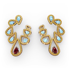 Garnet, akuamarin ve sitrin 14 ayar rose altın küpe