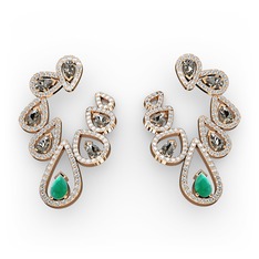 Ladonna Küpe - Kök zümrüt, dumanlı kuvars ve pırlanta 8 ayar rose altın küpe (2.882 karat) #18sd7vi