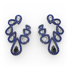 Ladonna Küpe - Siyah zirkon, swarovski ve lab safir 925 ayar siyah rodyum kaplama gümüş küpe #18vtx78