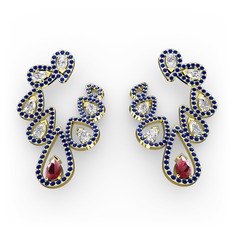 Ladonna Küpe - Kök yakut, swarovski ve lab safir 14 ayar altın küpe #18xho08