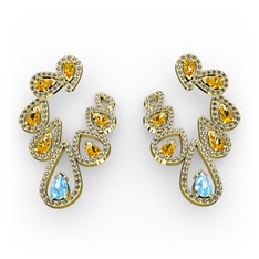 Ladonna Küpe - Akuamarin, sitrin ve dumanlı kuvars 8 ayar altın küpe #19hwikh