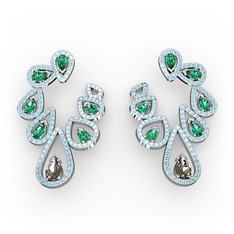 Ladonna Küpe - Dumanlı kuvars, yeşil kuvars ve akuamarin 14 ayar beyaz altın küpe #19p9i96