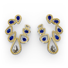 Ladonna Küpe - Dumanlı kuvars, lab safir ve sitrin 14 ayar beyaz altın küpe #19uf4xv