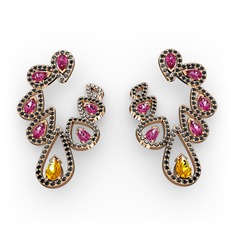 Ladonna Küpe - Sitrin, rodolit garnet ve siyah zirkon 14 ayar rose altın küpe #1a8bpa9