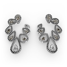 Ladonna Küpe - Swarovski, dumanlı kuvars ve siyah zirkon 8 ayar beyaz altın küpe #1aa9575