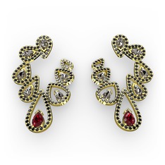 Ladonna Küpe - Garnet, dumanlı kuvars ve siyah zirkon 18 ayar altın küpe #1akz59c